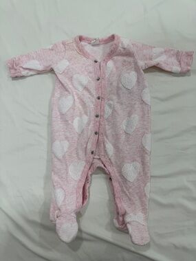 Baby Pink Heart Footed One-Piece Snap Romper